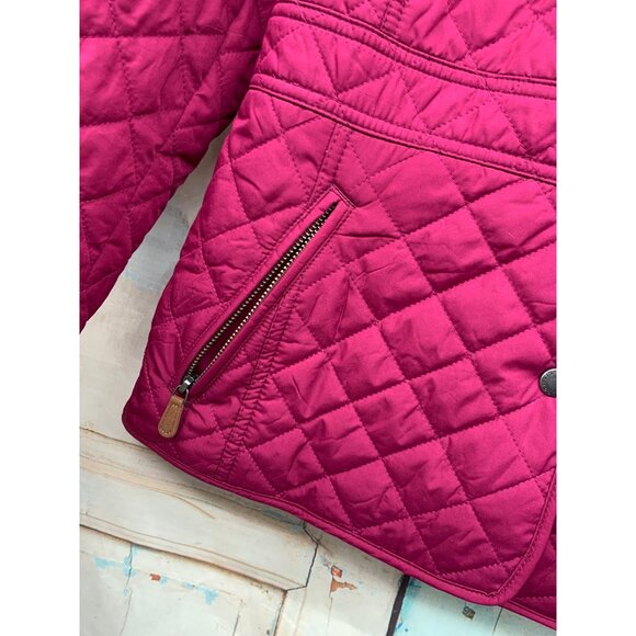 Talbots Womans M Diamond Quilted Raspberry Pink Jacket with Pockets Snap Down - Picture 3 of 9